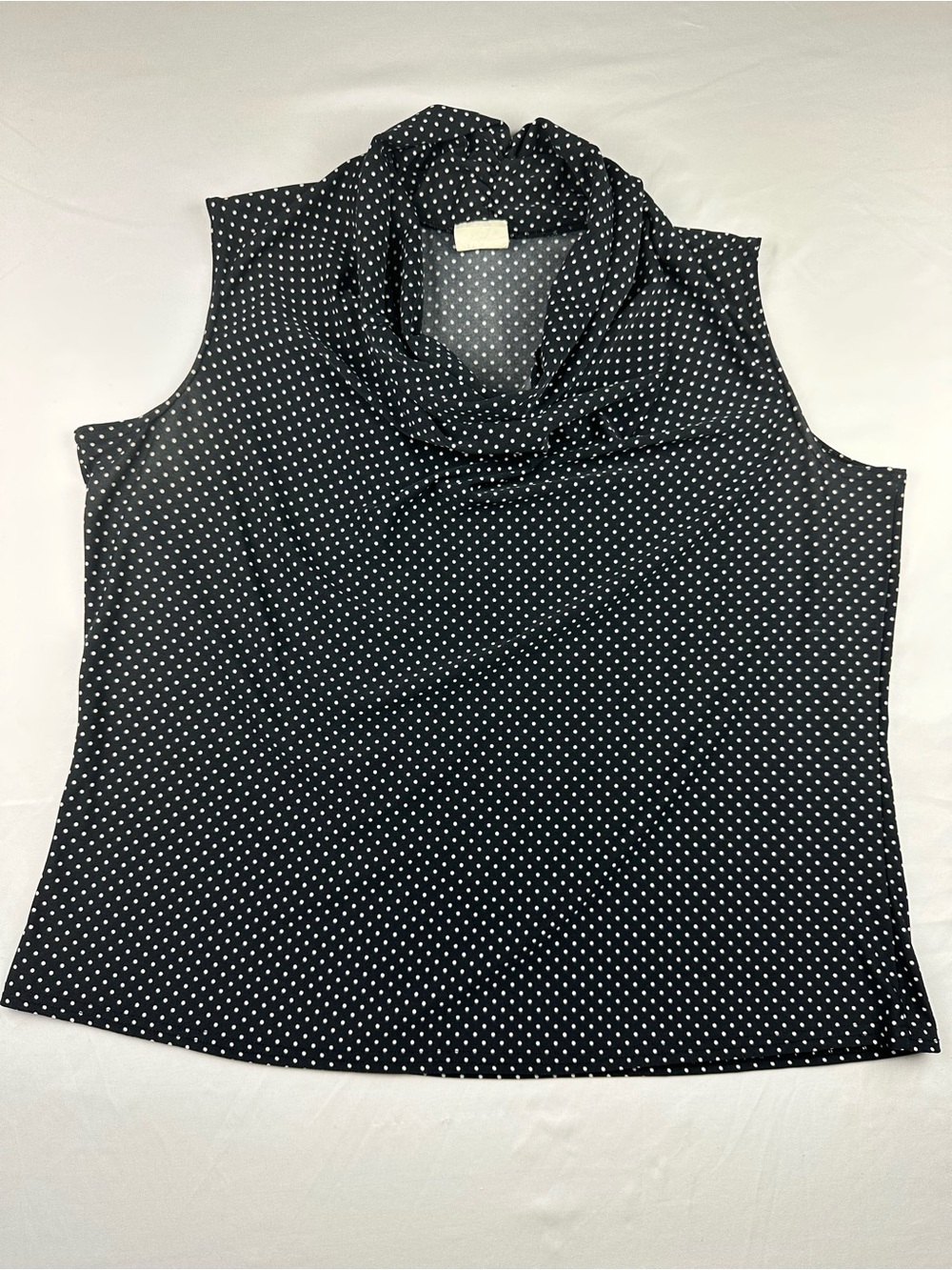 Vintage Clientele Polka Dot Cowl Neck Sleeveless Blouse Black White Retro Top 2X
